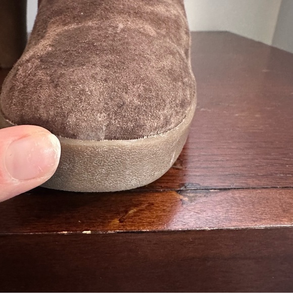 UGG Brown Sandra Leather and Shearling Wedge Knee-High Boots, Sz 9 - Picture 6 of 13